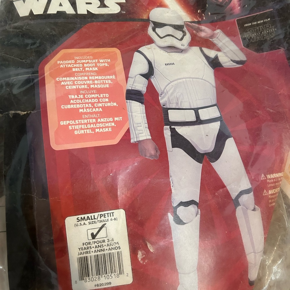 Boys storms trooper costume Size 4/6 small